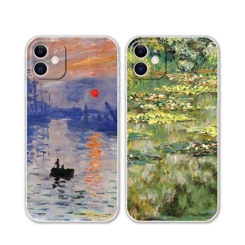 เคสโทรศัพท์มือถือแบบนิ่ม ลายภาพวาดโมเน็ต สไตล์เรโทร สําหรับ IPhone 13 14 Pro Max 6s 7 8 Plus X Xr 12 mini 11 Pro Xs Max se2 5s