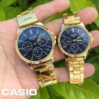นาฬิกา​ข้อมือ​ Casio​ หน้าปัด​กระจกแท้  กัน​รอย​ขีด​ข​่​วย​ สายสีทอง แบบSTANLESS