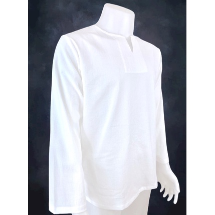 เสื้อผ้าฝ้าย ผ้าพื้นเมือง (หนังกบ) คอเจาะ แขนยาว สีขาว