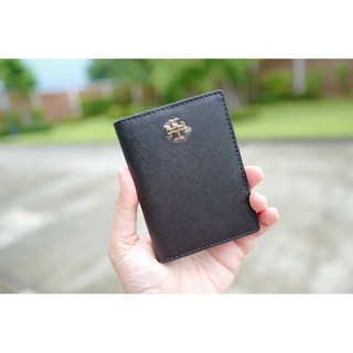 TORY BURCH EMERSON FOLDABLE CARD/ID CARD CASE หนังแท้ สีดำ ใส่บัตร