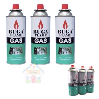 แก๊สกระป๋องบูก้า (ใหญ่) Buga Frame Gas ใช้ได้ทั้งหัวพ่นไฟและเตาปิคนิค!!! ขนาด375กรัม แพค3กระป๋อง