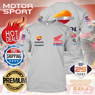 คอตต้อนคอกลมเสื้อยืด พิมพ์ลาย Repsol Honda ครบรอบ 25 ปี พรีเมี่ยม ขนาดใหญ่ 4XL 5XLS-5XL