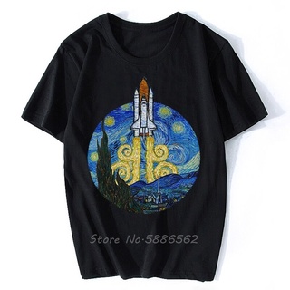 เสื้อยืดผ้าฝ้ายพรีเมี่ยม เสื้อยืดลําลอง แขนสั้น พิมพ์ลาย Van Gogh Starry Night สีขาว แฟชั่นฤดูร้อน สําหรับผู้ชาย