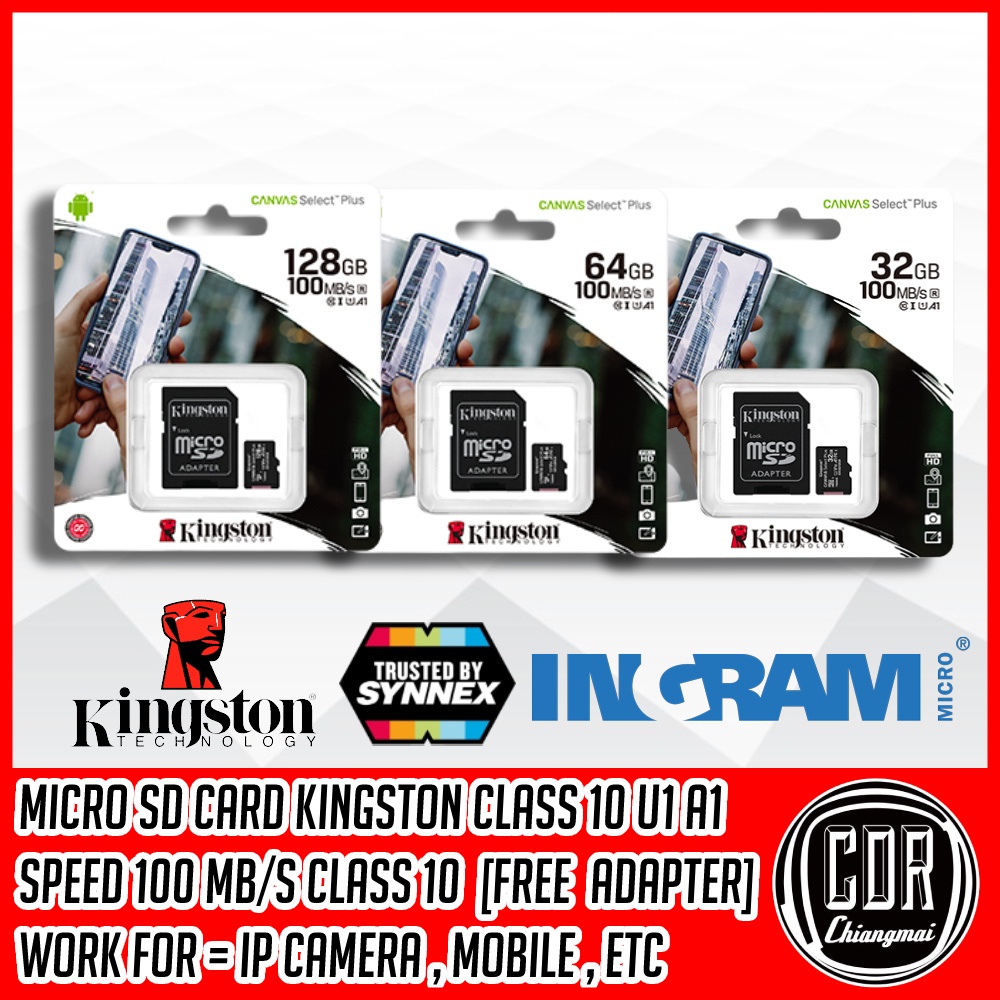 [ของแท้100%] MICRO SD CARD (ไมโครเอสดีการ์ด) KINGSTON CANVAS SELECT PLUS + ADAPTER มีหลายความจุ รับป
