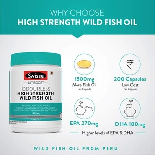 Swisse Ultiboost Odourless Wild Fish Oil 1500mg 400 Capsules น้ำมันปลาชนิดไร้กลิ่นคาว บำรุงสมอง ลดไขมันในเส้นเลือด