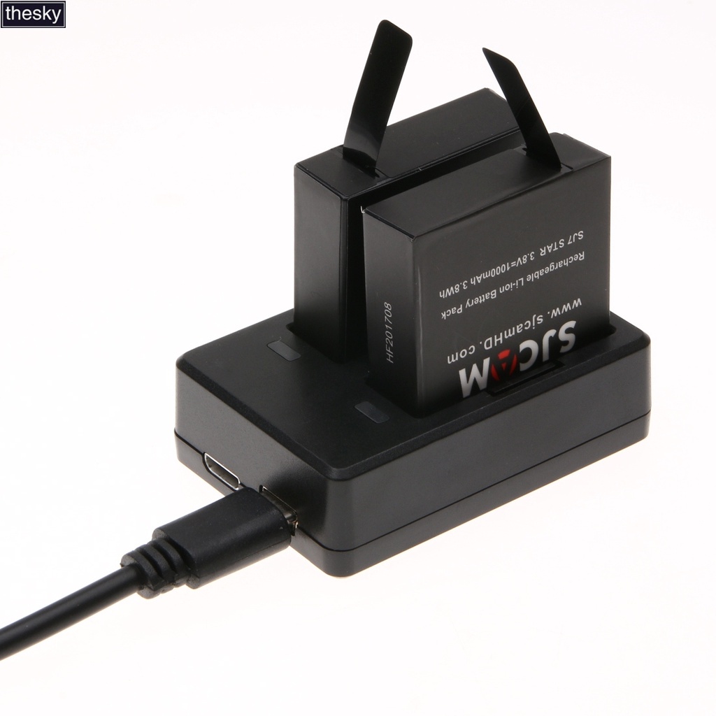 SJCAM SJ7 Star USB เครื่องชาร์จแบตเตอรี่คู่พร้อมสาย USB และไฟแสดงสถานะ LED