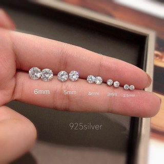 Moissanite Diamond ต่างหูเงิน 925 3 มม . / 4 มม . / 5 มม . / 6 มม .