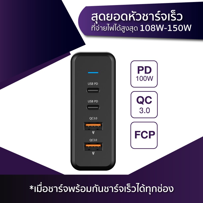 (150W) หัวชาร์จเร็ว OCTAVE XtremePort P108+ ( PD PPS 100W + QC3.0 + FCP ) หัวชาร์จ PD100W 4Ports Adapter เร็วสุด 150w T5