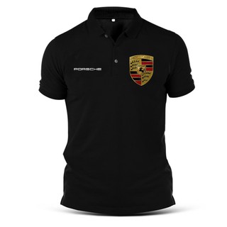 ปอร์เช่Porsche Polo เสื้อโปโลแขนสั้นผ้าฝ้ายพิมพ์ลายสําหรับผู้ชาย