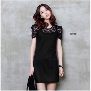 👗Pfashion [ส่งไว!!🚛] P12145 เดรสแต่งซีทรูลูกไม้แขนสั้น Short sleeve see through lace dress