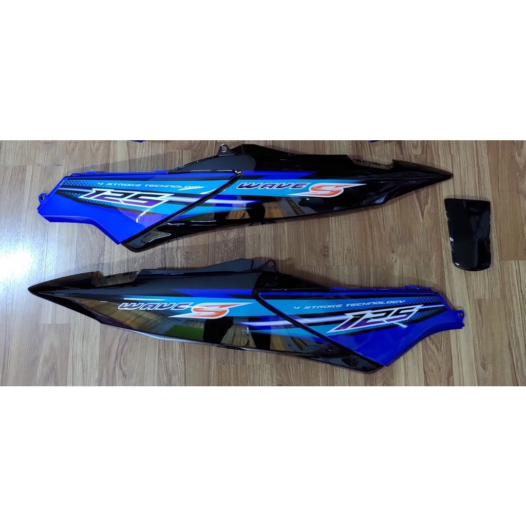 ชุดท้าย 5ชิ้น wave125 i บังลม สีน้ำเงินดำ ติดลายSปี2007น้ำเงิน