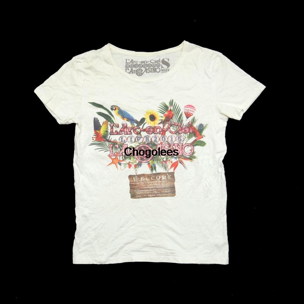 L'arc EN CIEL Live Casino 2015 เสื้อยืดลําลอง ผ้าฝ้าย แขนสั้น พิมพ์ลายกราฟฟิคนกแก้ว สไตล์ญี่ปุ่น สํา