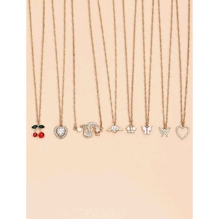 สร้อยคอหัวใจเสน่ห์ Rhinestone สลัก 8 pcs