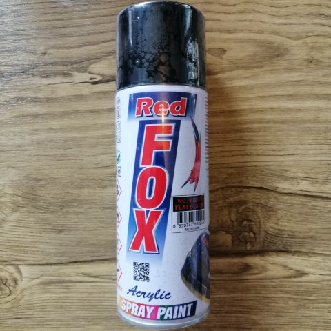 สีสเปรย์ สีดำด้าน (FLAT BLACK) ยี่ห้อ BOSNY REDFOX พ่นได้เกือบทุกสภาพผิว ขนาดบรรจุ270กรัม