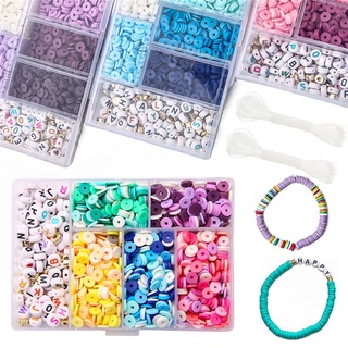 1160Pcs/Set Mix Color 6mm Clay Slice Beads Plastic Acrylic Letter Beads With Elascti Cord For Bracelets Mking Kids Jewelry DIY