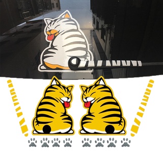 Creative 3D Cat Moving Tail Paws Reflective Car Stickers / Automobile Self-Adhesive Vinyl Stickers / Cartoon Car Window Wiper Decoration Decal for Car Exterior