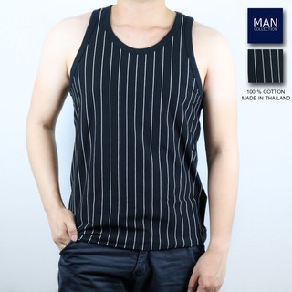 เสื้อกล้ามชาย เสื้อกล้ามลายริ้ว สีดำ ผ้าฝ้าย 100% ผลิตในประเทศไทย มีของพร้อมส่ง
