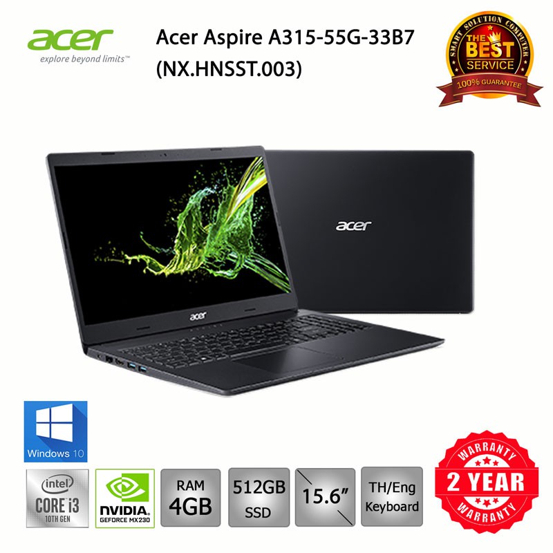 [โค้ด CLEPICH12 รับคืน 5%*] Acer Aspire A315-55G-33B7 i3-10110U/4GB/512GBSSD/MX230/15.6/Win10 (Black