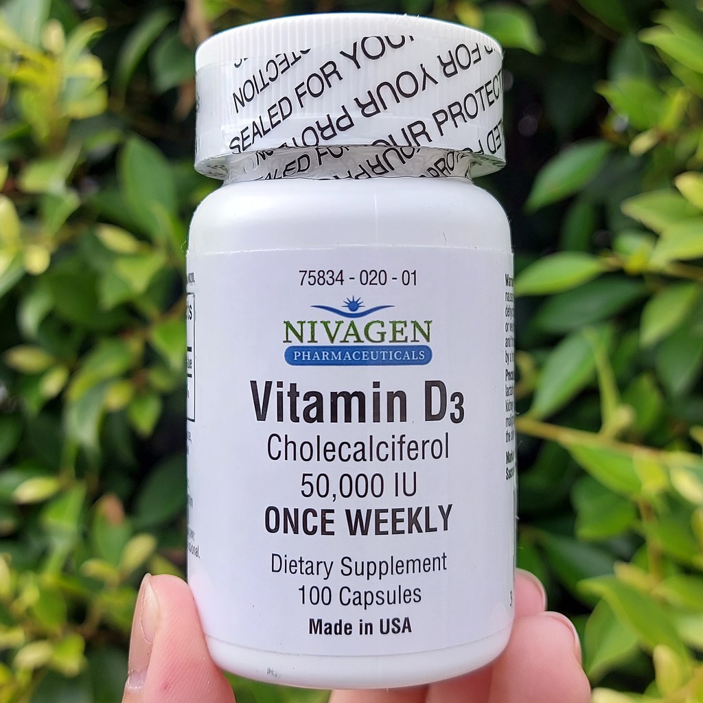 วิตามินดี 3 Vitamin D3 Cholecalciferol 50000 IU 100 Capsules (Nivagen)