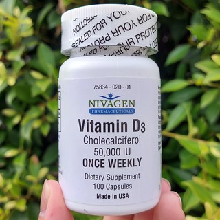 วิตามินดี 3 Vitamin D3 Cholecalciferol 50000 IU 100 Capsules (Nivagen Pharmaceuticals®) D-3 D3 เสริมสร้างกระดูกและฟัน