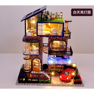 (มีไฟ+ที่ครอบ+เพลง) บ้าน DIY บ้านตุ๊กตา โมเดลบ้าน Mini Doll House บ้านโมเดล