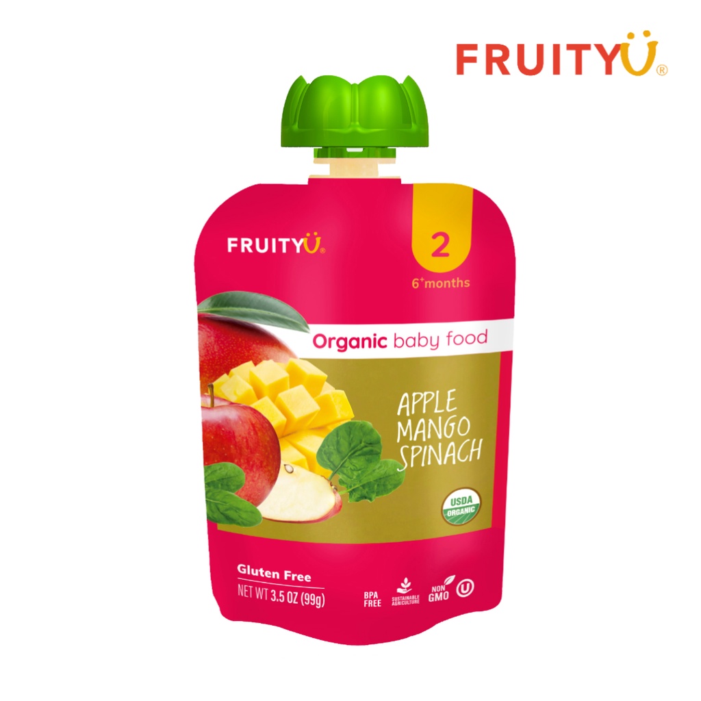 FruityU Apple Mango Spinach อาหารเด็กบด ออร์แกนิค  แอปเปิ้ล มะม่วง ผักปวยเล้ง ตรา ฟรุตตี้ยู