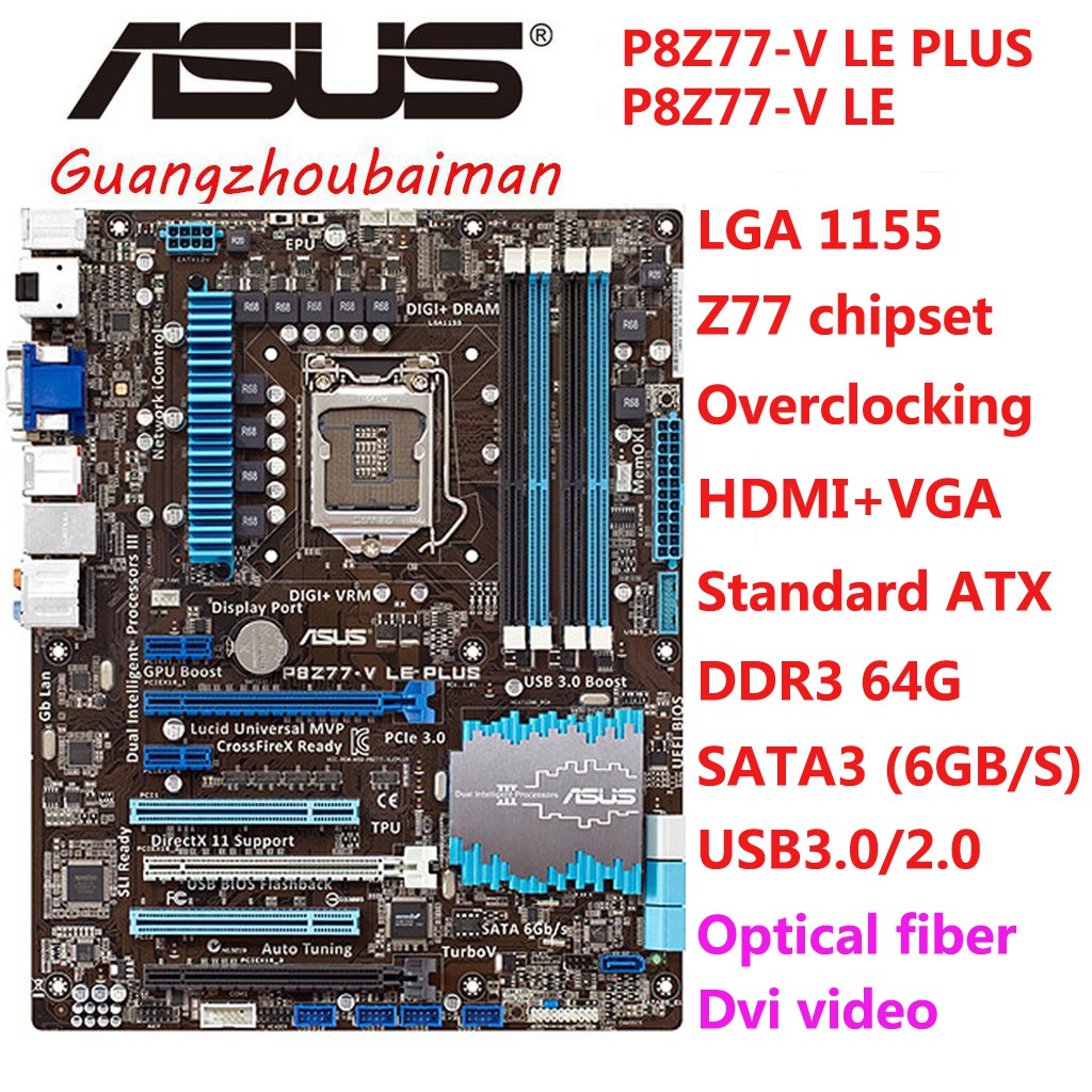 Used Asus P8z77 V Le Plus Motherboard Lga 1155 Z77 Overclocking Hdmi Dvi Vga Dp Atx Native Usb3 0 Sata3 Supports I7 I5 I3 ลดเหล อ 2 480