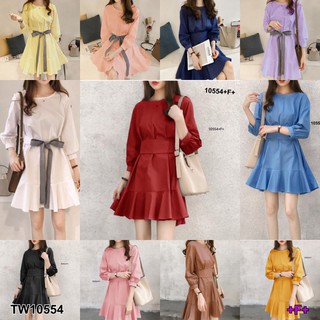 👗Pfashion [ส่งไว!!🚛] P10554 เดรสแขนศอกตุ๊กตา + สายผูกลายริ้ว Doll elbow sleeve dress + striped tie