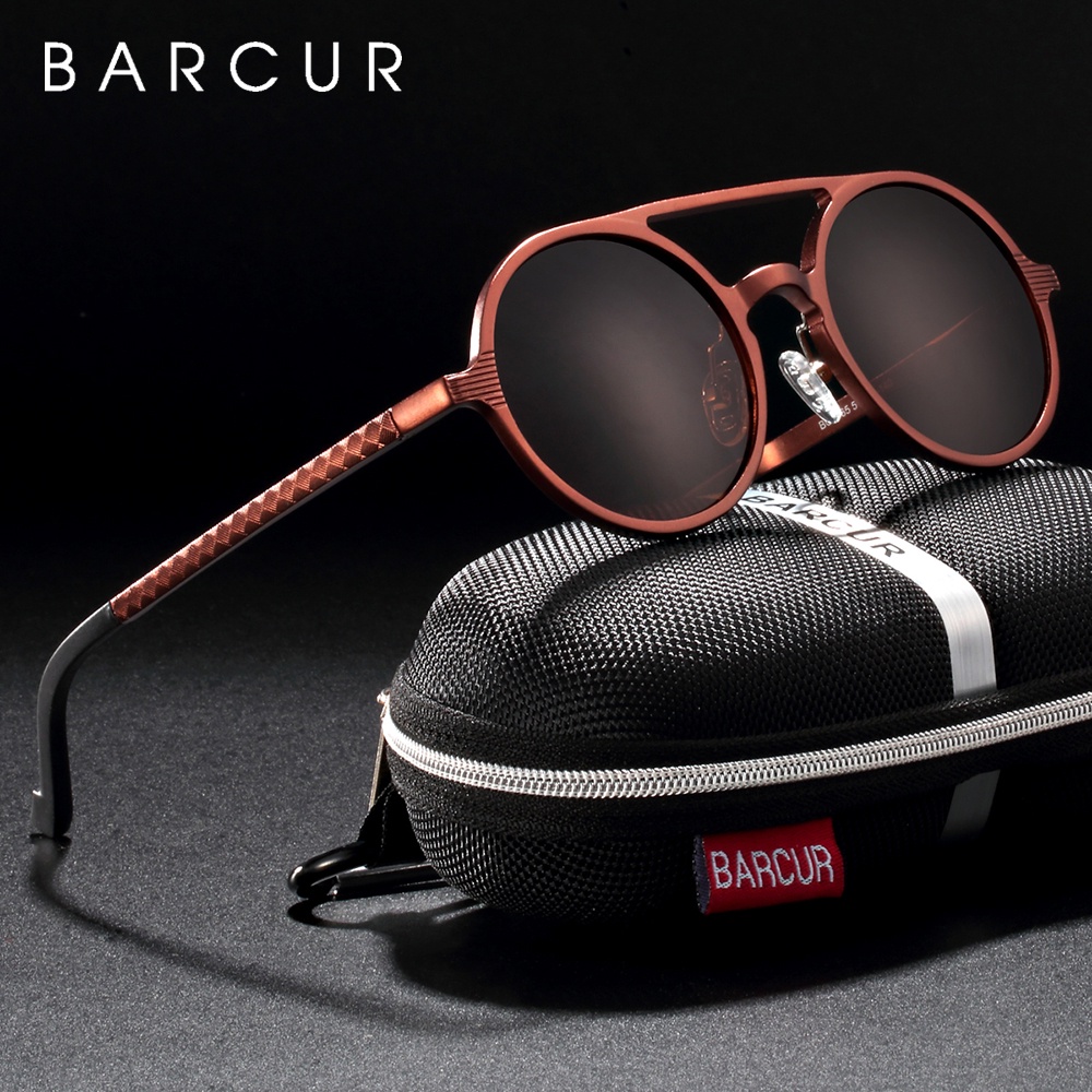 Barcur Men's Retro Round Sunglasses - Polarized Vintage Design, Lightweight