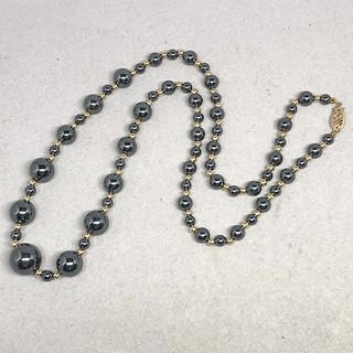 จิวเวอร์รี่มือสอง ของแท้ สร้อยคอทองเคงานนอก ร้อยลูกปัด Black Onyx ไล่ขนาดสลับลูกปัดทองเค สร้อยยาว 52 cm ตัวเรือนทอง 10k