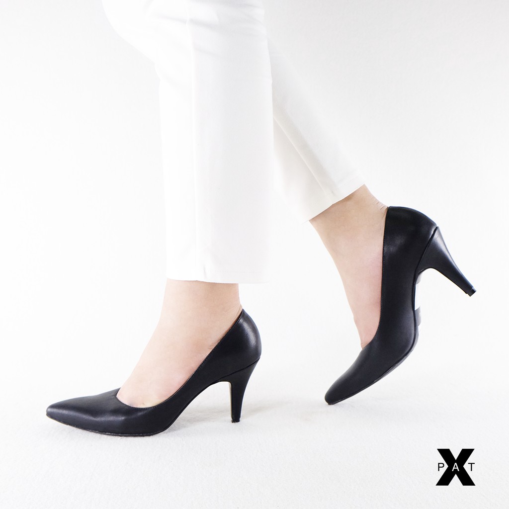สีดำ X-PAT (1Q751) รองเท้าคัชชูหัวแหลม