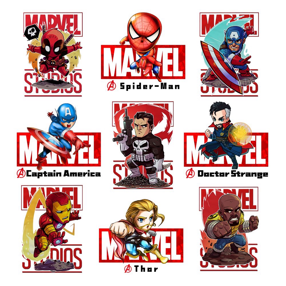 ตัวรีดการ์ตูนรวม F.14 Marvel , Captain america , spiderman รีดง่ายแผ่นฟิมล์รีดร้อนติดเสื้อ