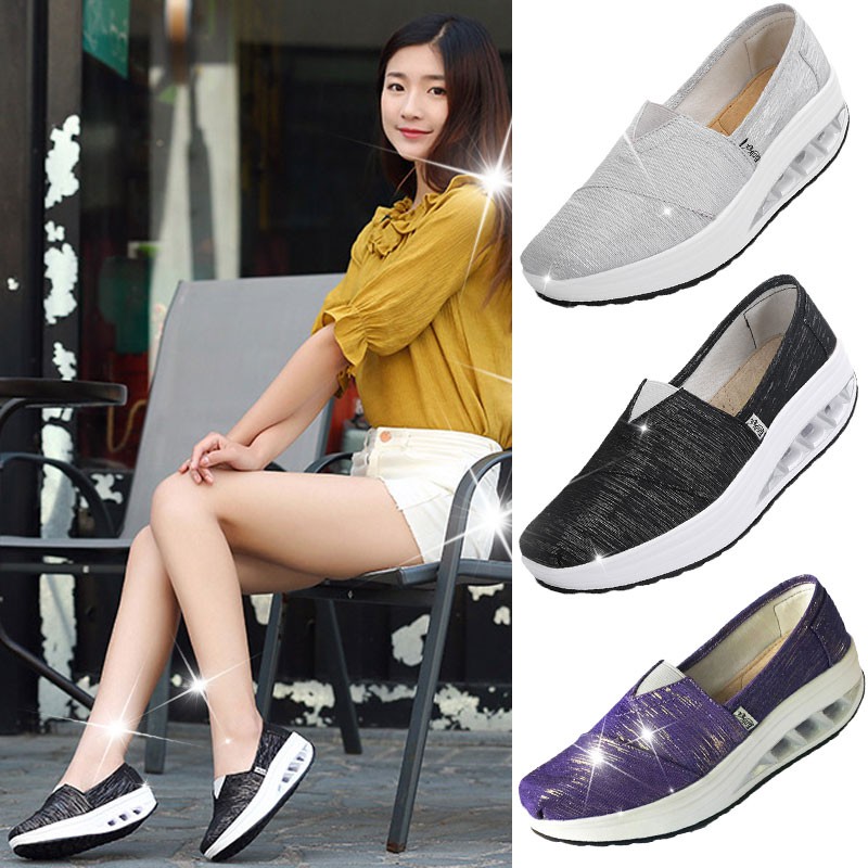 รองเท้าหัดเดินผู้หญิง ส้นหนา พื้นหนา Soled Slip-On สไตล์เกาหลี สีทึบ