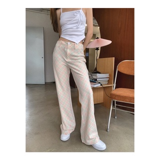 พร้อมส่ง🔥 coral scot pants — กางเกงขายาวชมพูอ่อนสายฝอ