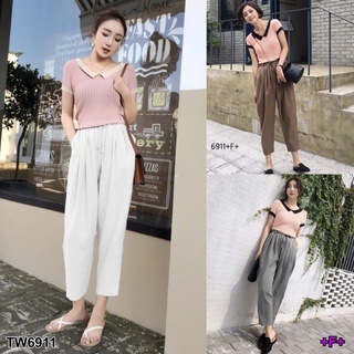 👗Pfashion [ส่งไว!!🚛] P6911  Set เสื้อแตงปกโปโล+กางเกงผูกเอว  Set of polo shirt + waist pants