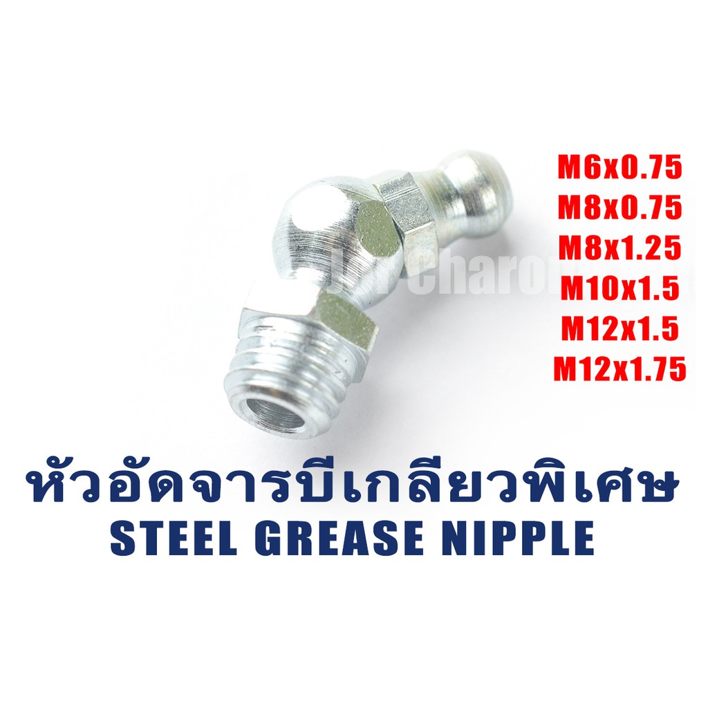 หัวอัดจารบี เกลียวพิเศษ M6 M8 M10 M12 เกลียว 0.75 1.0 1.25 1.5 เหล็กชุบ เยอรมัน Steel Grease Nipple 