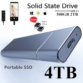 ฮาร์ดดิสก์โซลิดสเตท อลูมิเนียมอัลลอยด์ ขนาดเล็ก 4TB 2TB 500G Usb3.1 C ความเร็วสูง แบบพกพา