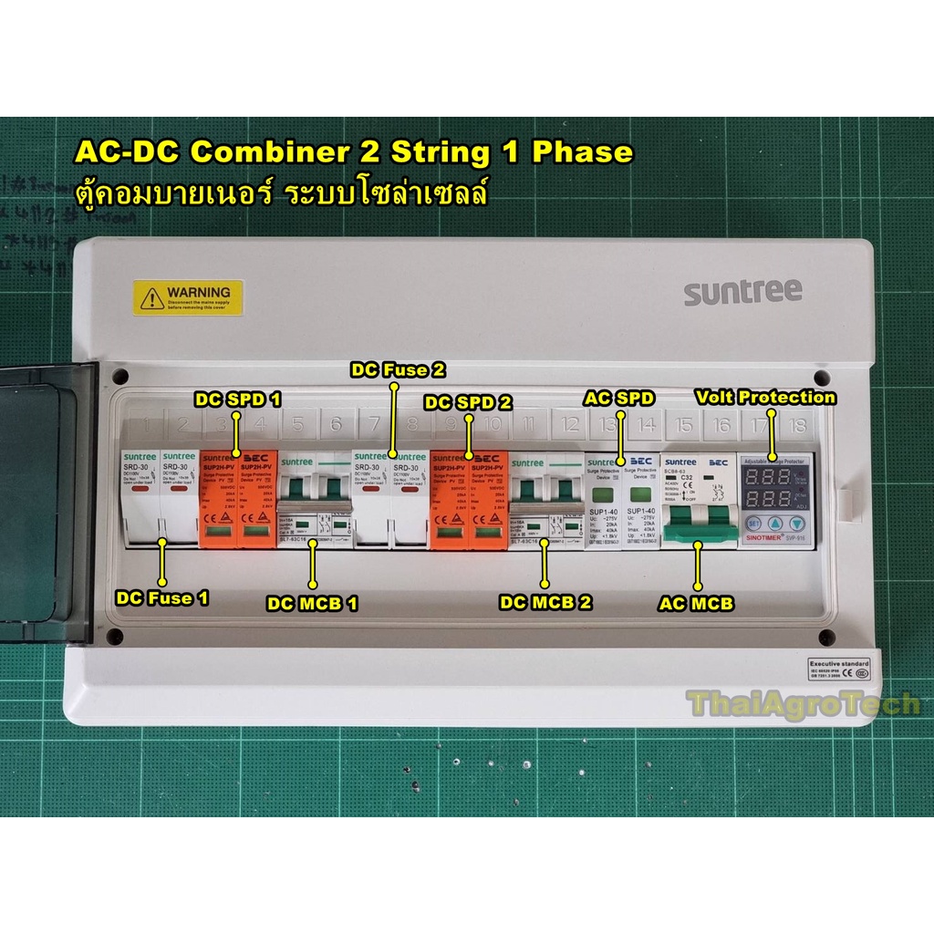 Suntree ตู้คอมบายเนอร์ OnGrid AC-DC Combiner box 2String สำหรับระบบออนกริดขนาด 3-5Kw 1Phase พร้อม Vo