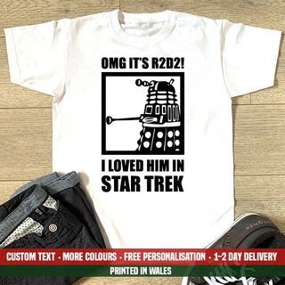 เสื้อยืดคอกลมเสื้อยืด พิมพ์ลาย R2D2 Dalek Star Dr R2 D2 Wars Who Trek ของขวัญวันพ่อS-4XL