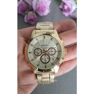 Win Watch shop นาฬิกา Seiko Chronograph รุ่น SKS610P1 สายสแตนเลสเรือนทอง หน้าปัดทอง สวยหรู รับประกันศูนย์ Seiko ไทย 1 ปี