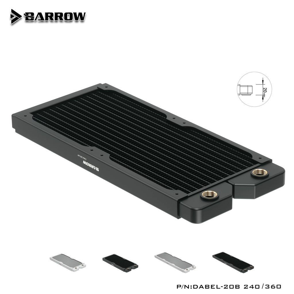 Barrow หม้อน้ําทองแดง หนา 20 มม. 240 360 มม. สีขาว สีดํา G1/4 สําหรับพัดลมระบายความร้อน 12 ซม. Dabel-20a