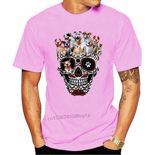 ใหม่ เสื้อยืดแฟชั่นผู้ชาย พิมพ์ลาย Pitbull Sugar Skull