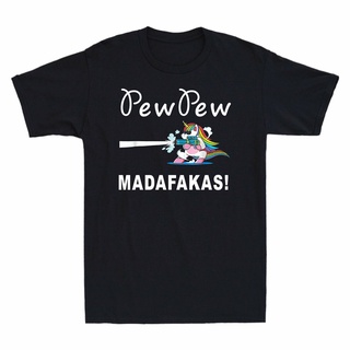 เสื้อยืดราคาถูกสุดๆเสื้อยืด พิมพ์ลายยูนิคอร์น Pew Pew Madafakas สวมใส่สบาย สไตล์สปอร์ต สําหรับผู้ชายขนาดเต็มS-5XL