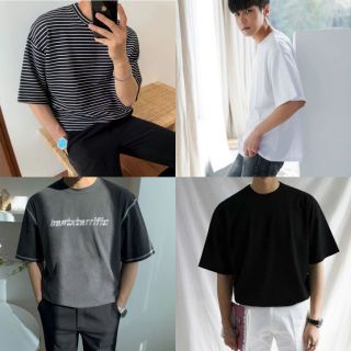 เสื้อยืดแหฟั่นคอกลมผู้ชายเกาหลรีพร้อมส่ง