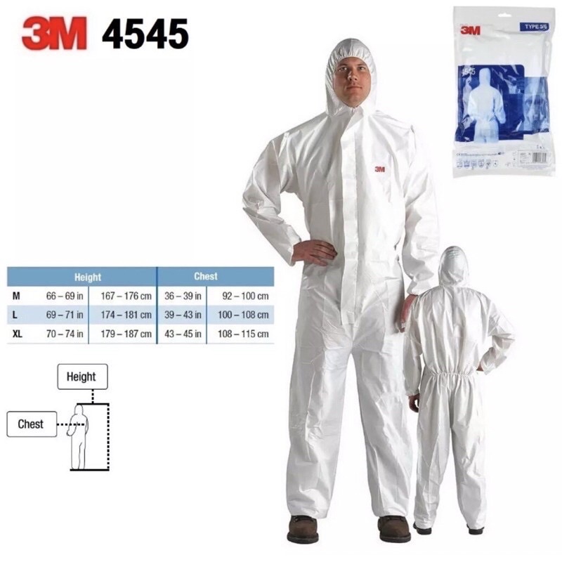 **พร้อมส่ง** ชุด PPE 3M 4545 ไซส์ L ชุดป้องกันสารเคมี และเชื้อโรค 3M  type5/6 coverall