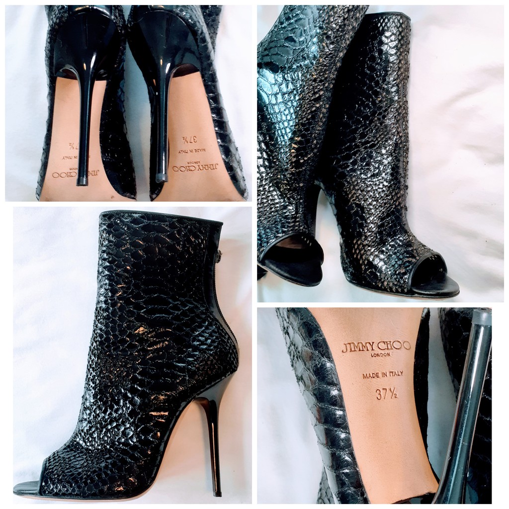 BRAND NEW รองเท้าเปิดหัวลายหนังงูดำแบรนด์เนม JIMMY CHOO  Brand Name Designer Woman High Heels Shoes 