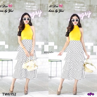 👗Pfashion [ส่งไว!!🚛] P6152  Set 2 ชิ้น เสื้อแขนกุด+กระโปรงลายจุดเล็ก  Set of 2 pieces. Sleeveless top + small