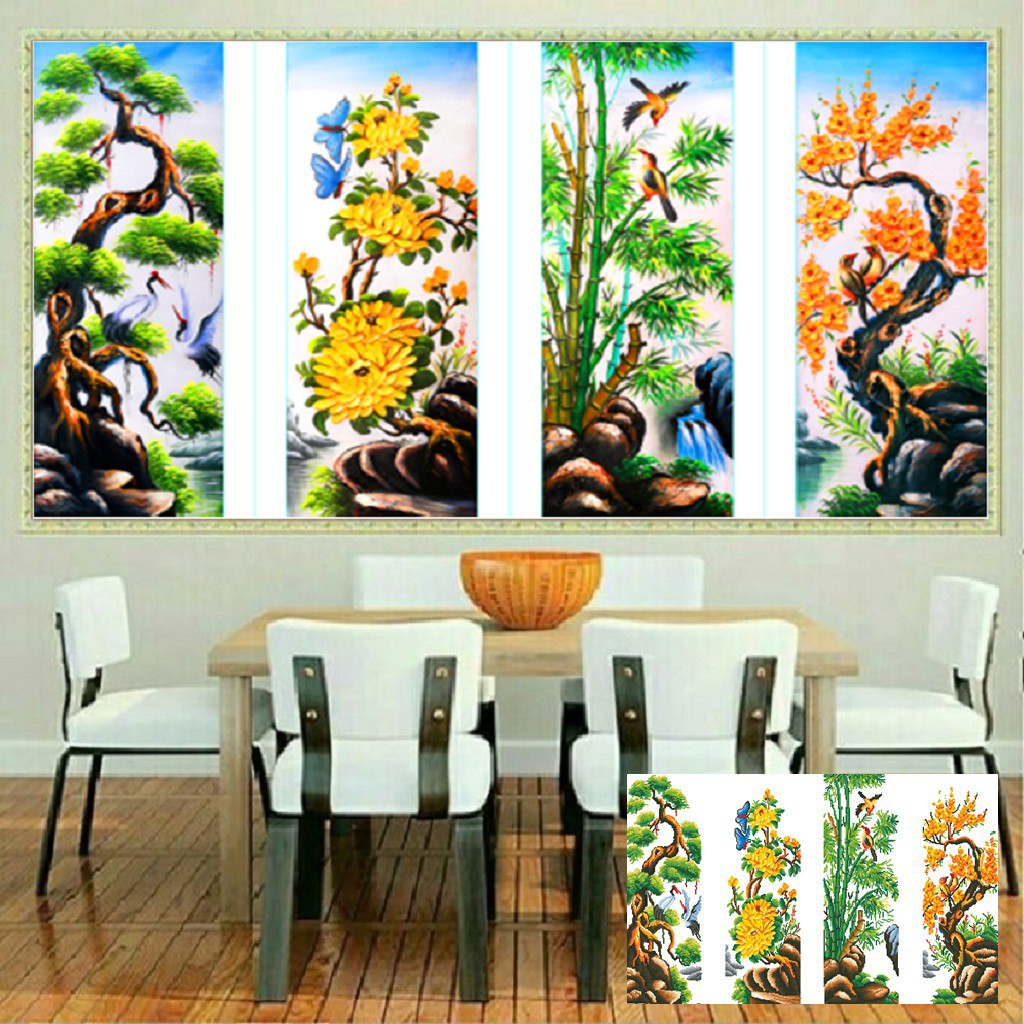 FOUR PRECIOUS เพชรสี OF MAI TRUC CUC Tung ขนาด: 132*90CM