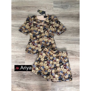 พร้อมส่ง ❤️🐻 Ariya Size L 🐻🌈 ชุดเข้า SET เสื้อ+กางเกงขาสั้น ผ้าทอ ลายหมี น่ารักมากแม่ ของมันต้องมี