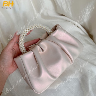 ใหม่ กระเป๋าถือ ใส่โทรศัพท์มือถือ ประดับไข่มุก สีขาว แฟชั่นสําหรับสตรี 2023